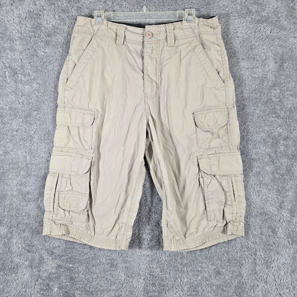 Roebuck & Co Mens Khaki Cotton Multi Pocket Cargo Shorts Tan Size 32 RN 15099